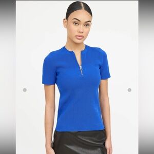 HELMUT LANG Ribbed Zip Top in Regal Blue